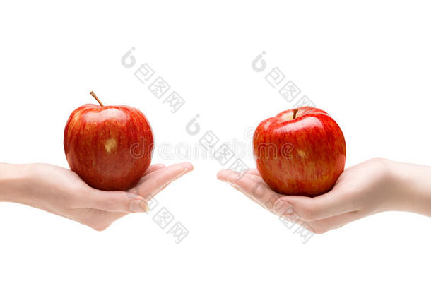 两只手互送一个苹果