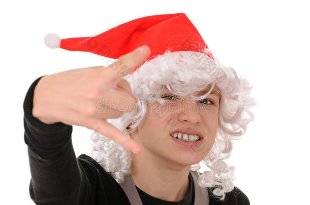 戴帽子的少年圣诞老人