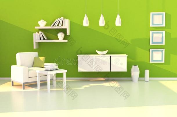 绿色书房、现代房、客厅