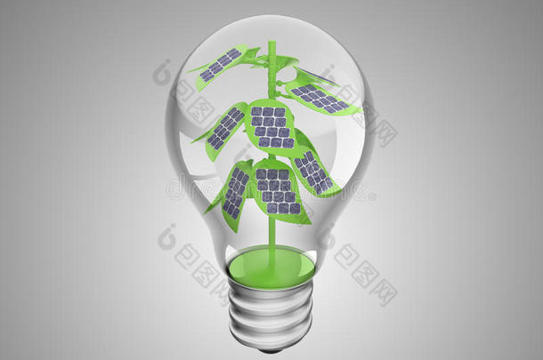 灯泡内绿色植物上的太阳能电池