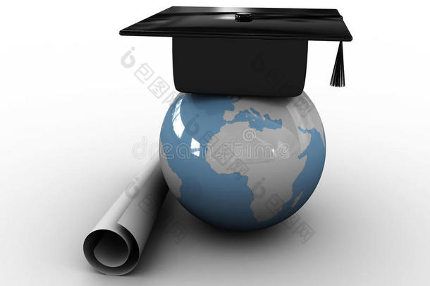 全球毕业生的硕士帽。三维