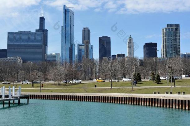 芝加哥城市景观湖畔