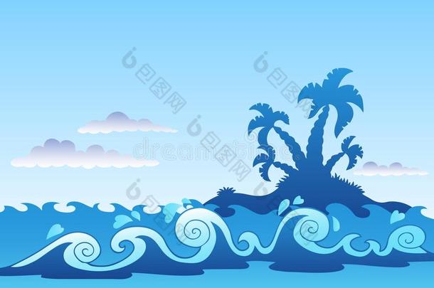 棕榈岛和海浪的海景