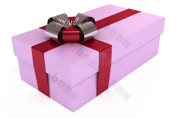 <strong>粉色礼品盒</strong>，带红色丝带和蝴蝶结，独立