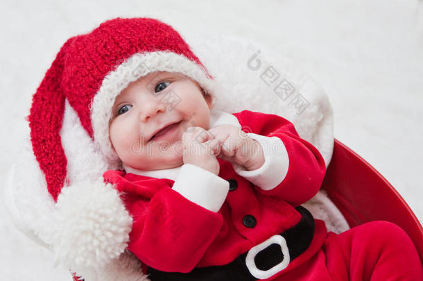 带着圣诞帽和<strong>服装</strong>的微笑<strong>宝宝</strong>