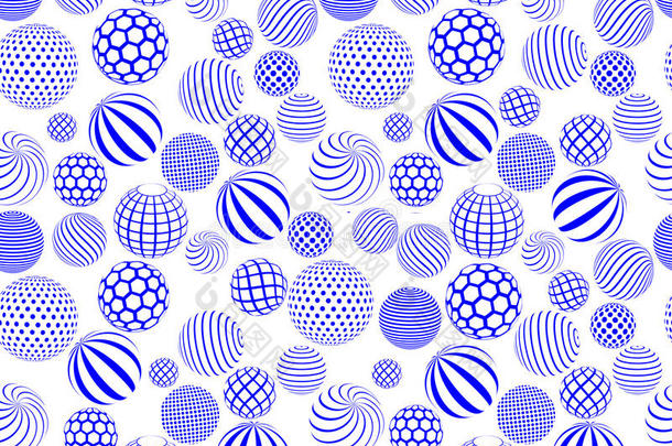 抽象蓝白圆球无缝图案