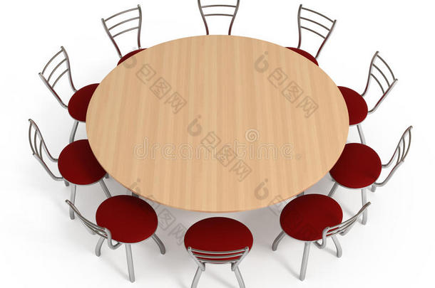 带椅子的圆桌，白色隔离