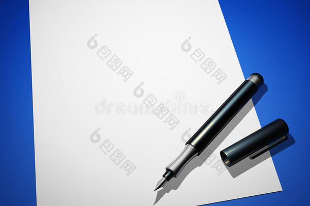 纸上的黑色钢笔-蓝色<strong>底色</strong>01