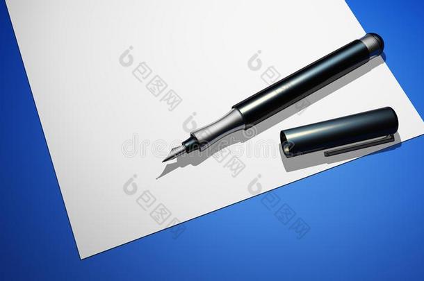 纸上的黑色钢笔-蓝色底色04