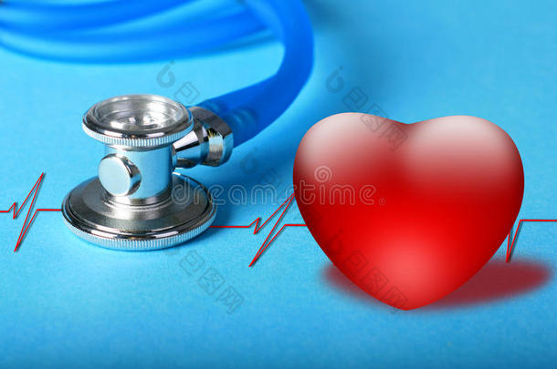 听诊器和心脏图。