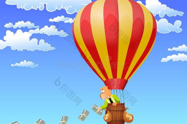 商人在热气球里扔钱。