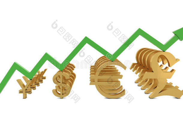 黄金货币符号与绿色增长线