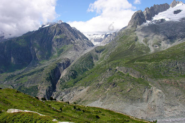 瑞士阿尔卑斯山阿勒奇冰川上的山脉