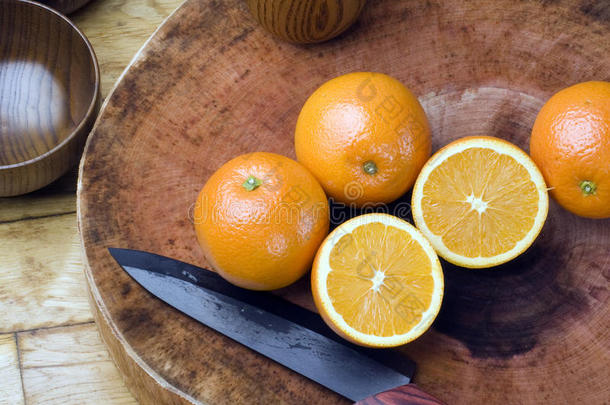 橙子，水果刀，砧板