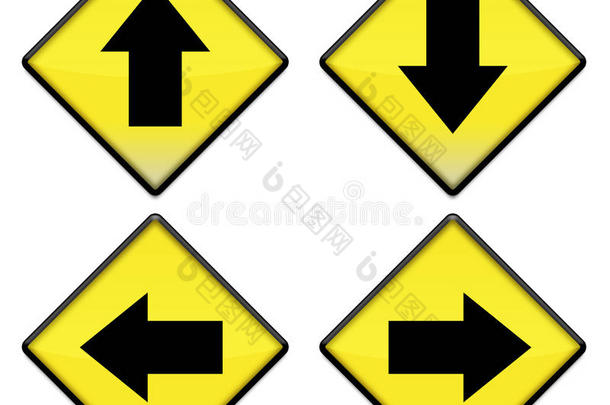 四组黄色箭头路标