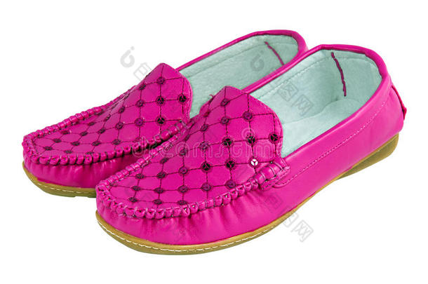 漂亮的粉红色年轻女士时尚亮色的鞋子