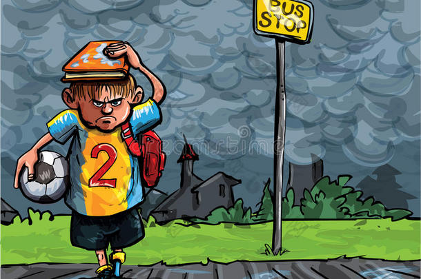 小学生被雨淋的漫画