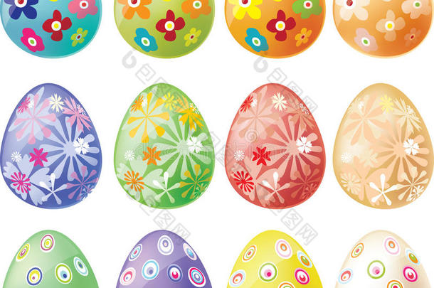 一套装饰过的复活节彩蛋