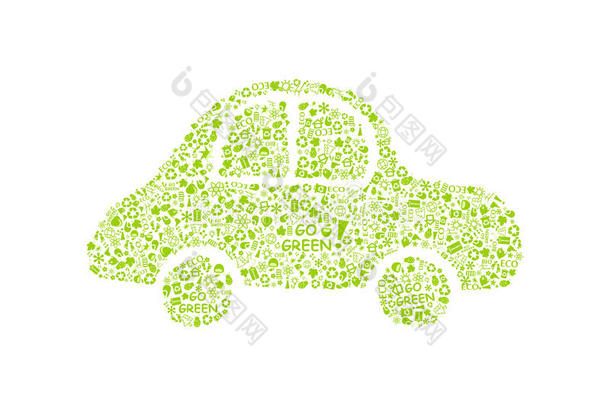 汽车轮廓上的绿色环保图案