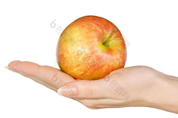 女人手里拿着<strong>新鲜</strong>的<strong>红苹果</strong>。