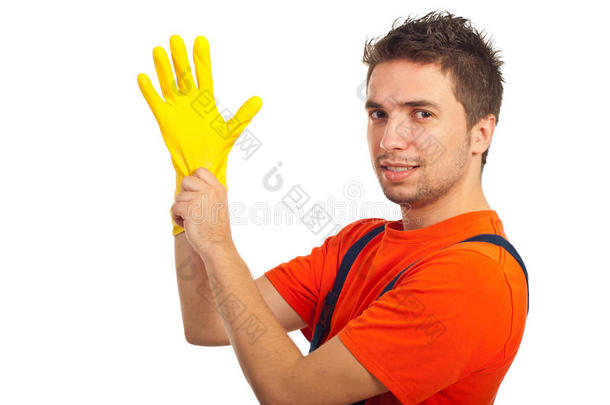 清洁员戴乳胶手套