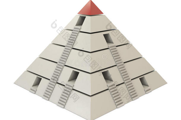 带楼梯和孔的红白金字塔图