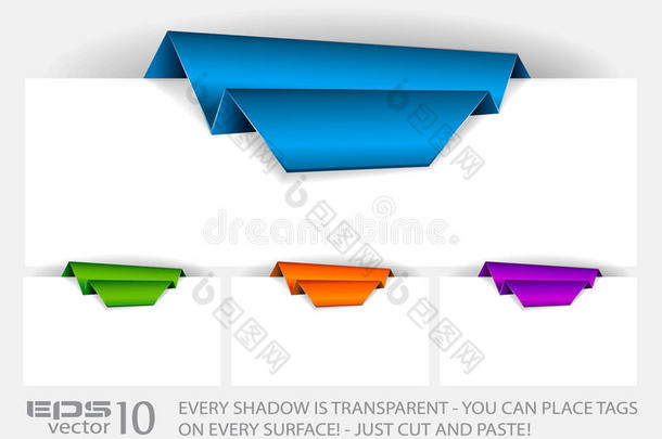 带有透明阴影的折纸标签。