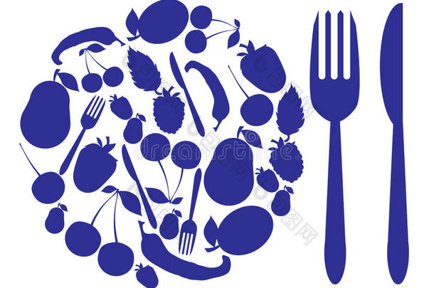 餐饮设施：餐盘、餐叉和餐刀。