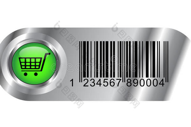 带条形码和购物车的金属购物按钮