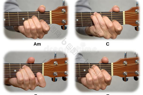 吉他手弹奏吉他和弦：am，c，em，e