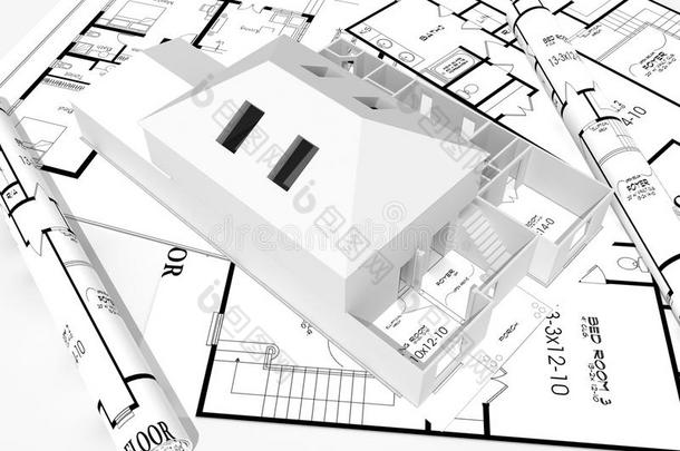 3d现代住宅，<strong>设计图</strong>孤立在白色