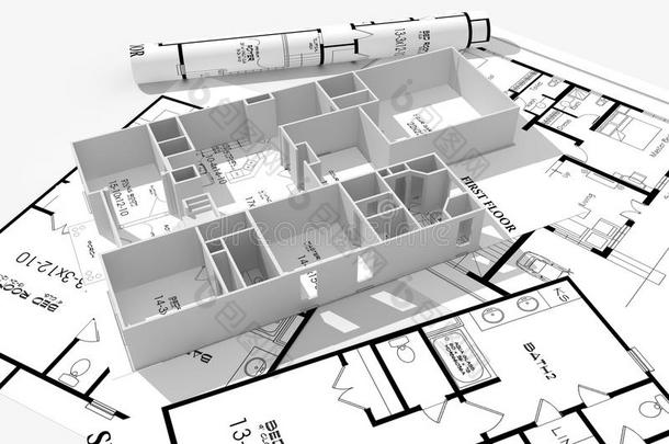 3d现代住宅，<strong>设计图</strong>孤立在白色