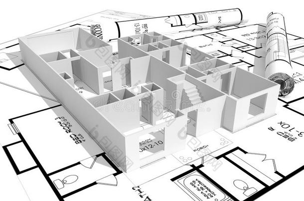 3d现代住宅，<strong>设计图</strong>孤立在白色