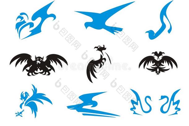鸟类图标（黑色和蓝色）