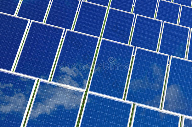 太阳能电池板系统。来自太阳的绿色能源。