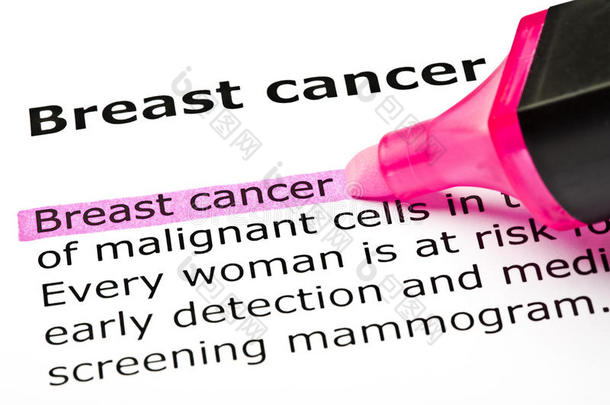 “乳腺癌”以粉色突出显示