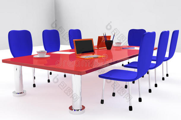 带红色桌椅的会议室