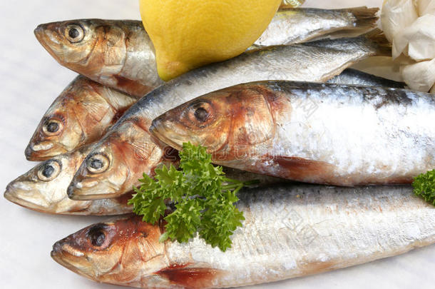 新鲜沙丁鱼在烹饪前作为食物
