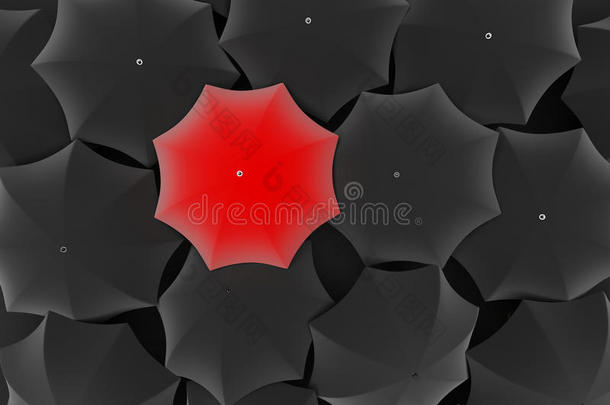 一把独特的红色雨伞，一把黑色雨伞