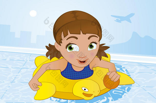 女孩在夏天的游泳池里玩得很开心