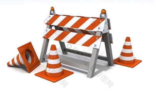 建设中的橙色路标和路障