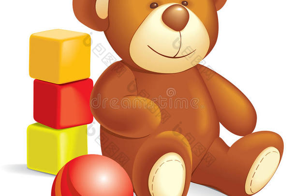 玩具-泰迪熊，方块，球