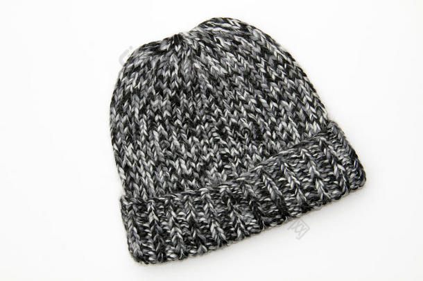 冬季针织羊毛黑灰白色帽子比尼