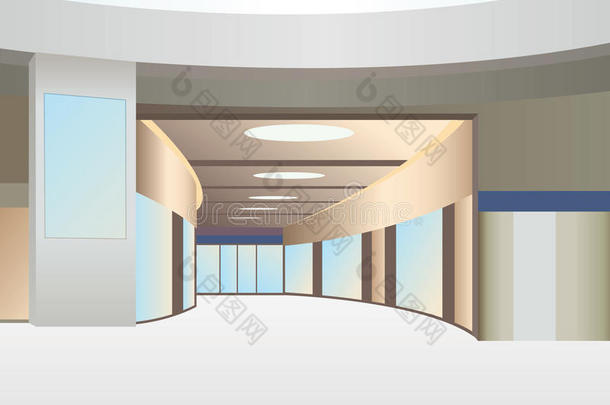带走廊和窗户的贸易中心大厅