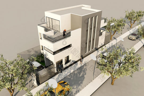 三维现代房屋，在3ds max中渲染，在白色背景上