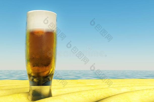 夏日沙滩上的冷啤酒
