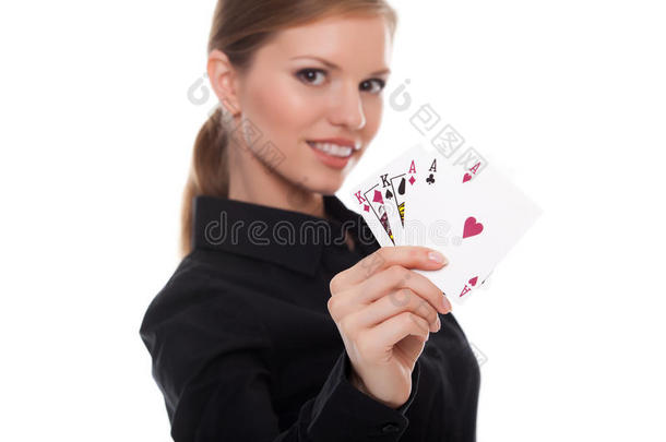 女子持扑克牌组合全
