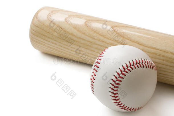 棒球棒和白色棒球