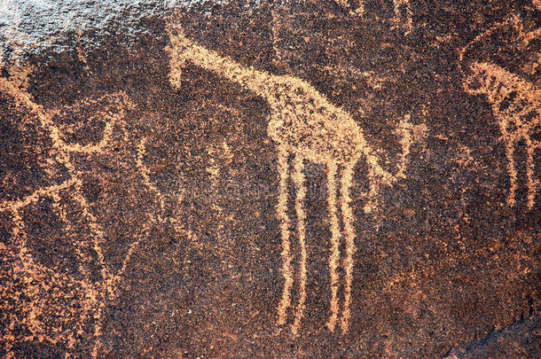 尼日尔的古代岩石艺术描绘长颈鹿