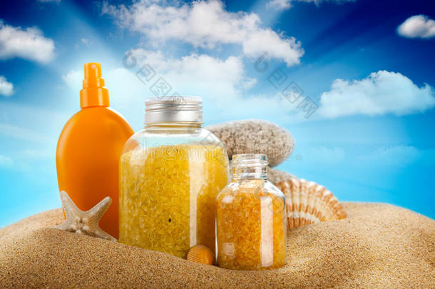 日光浴-防晒油和温泉矿物